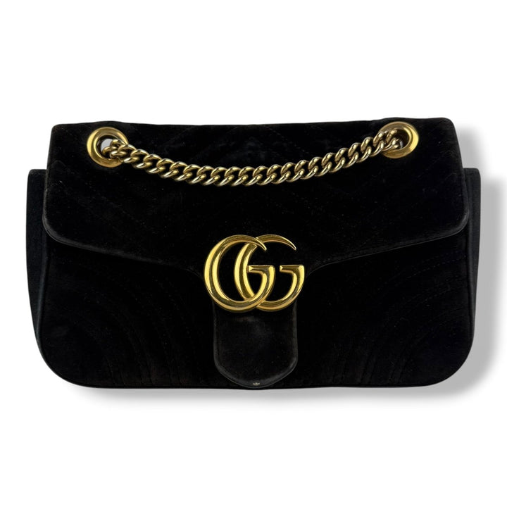 Gucci GG Marmont Black Velvet Small Handbag - Lux Central