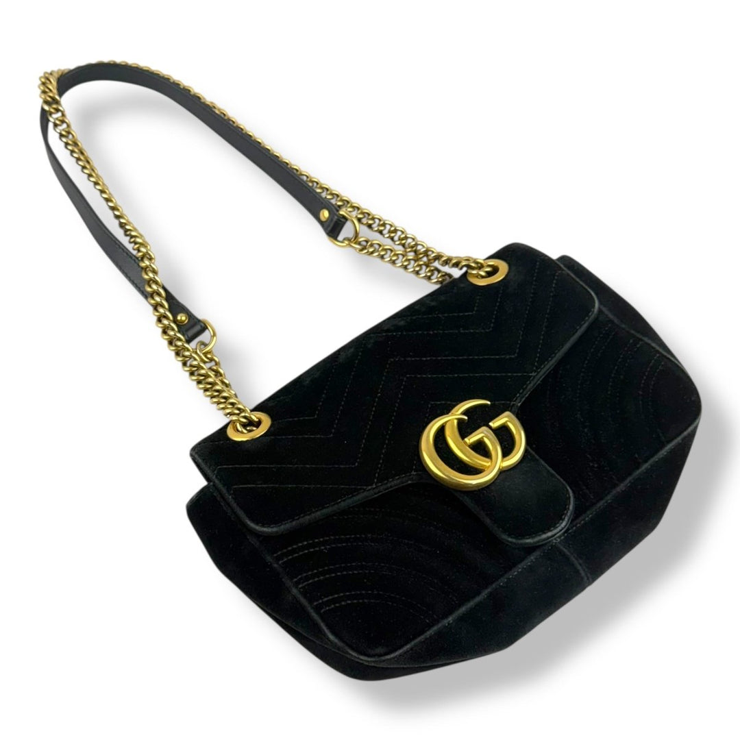 Gucci GG Marmont Black Velvet Small Handbag - Lux Central