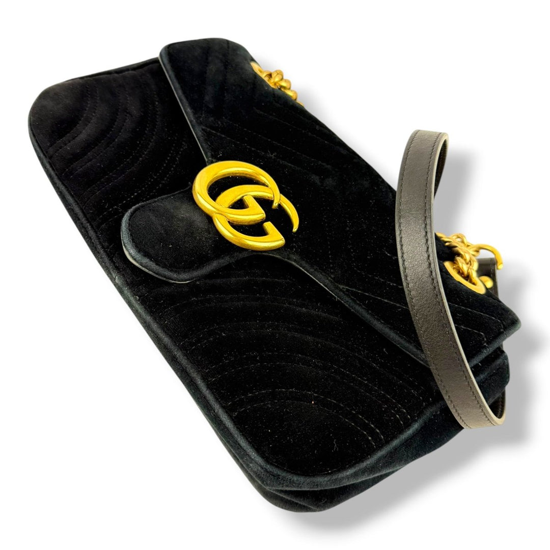 Gucci GG Marmont Black Velvet Small Handbag - Lux Central