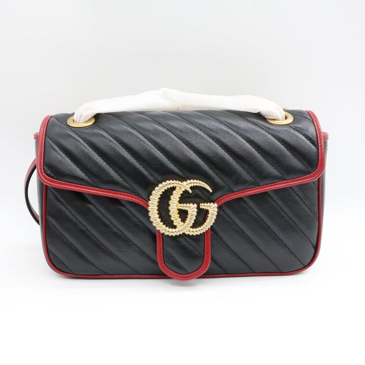 Gucci GG Marmont Black/Red Leather Medium Handbag Brand New - Lux Central
