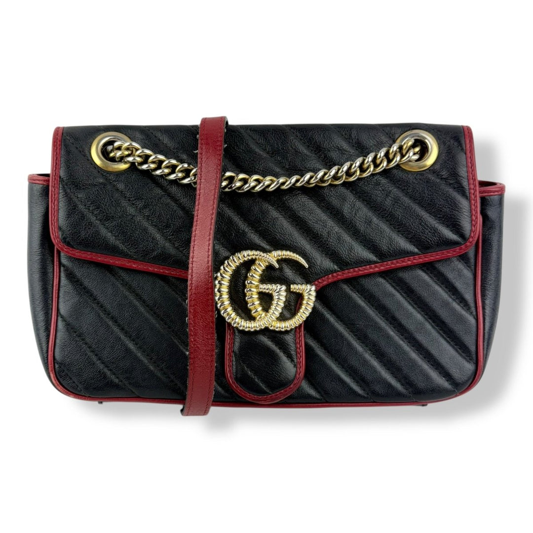 Gucci GG Marmont Black/Red Leather Small Handbag - Lux Central