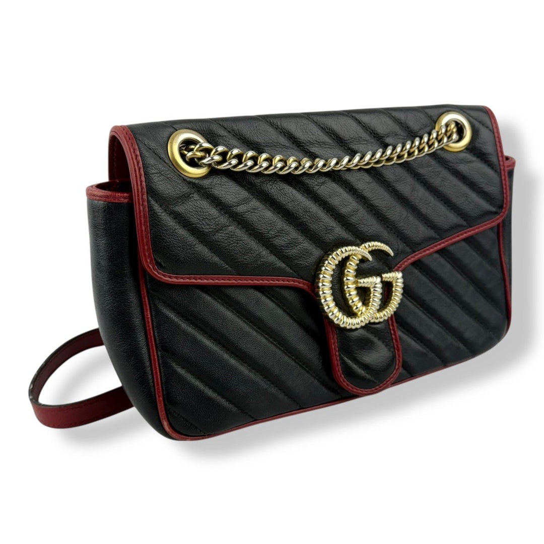 Gucci GG Marmont Black/Red Leather Small Handbag - Lux Central