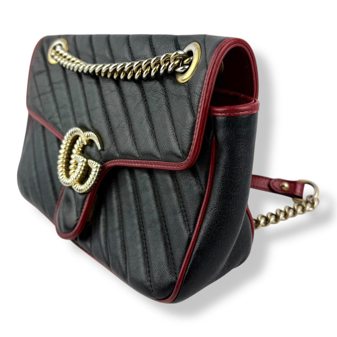 Gucci GG Marmont Black/Red Leather Small Handbag - Lux Central