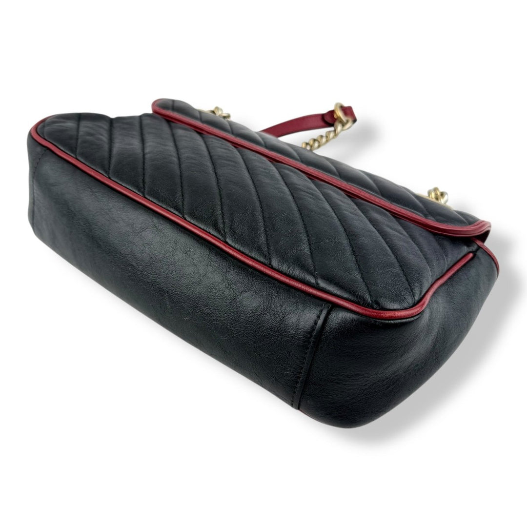 Gucci GG Marmont Black/Red Leather Small Handbag - Lux Central
