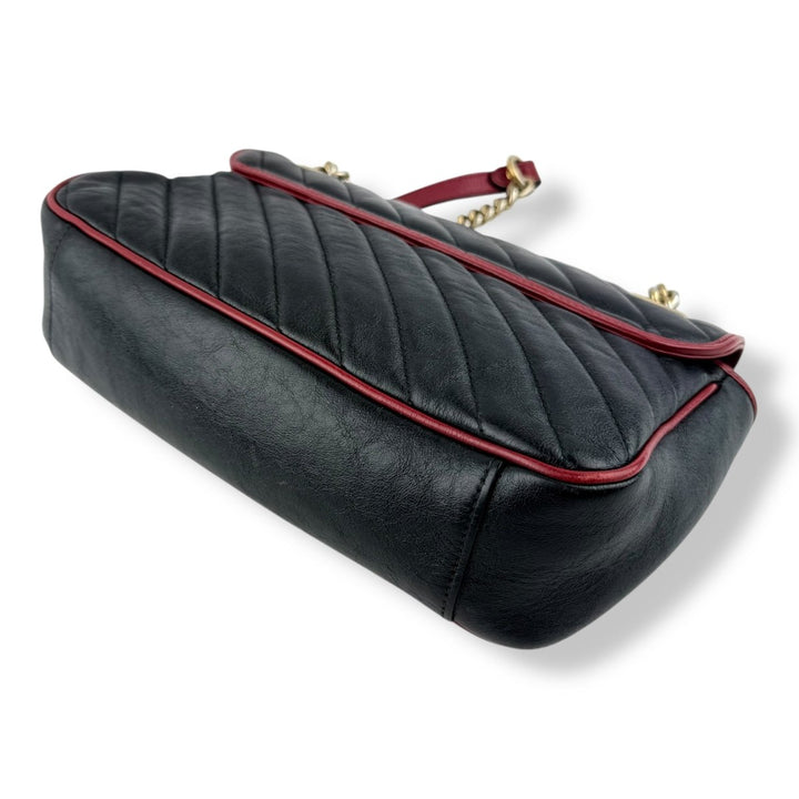 Gucci GG Marmont Black/Red Leather Small Handbag - Lux Central