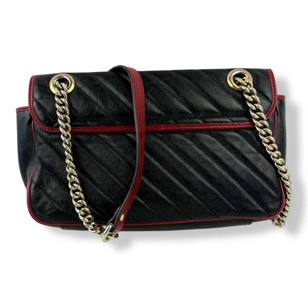 Gucci GG Marmont Black/Red Leather Small Handbag - Lux Central