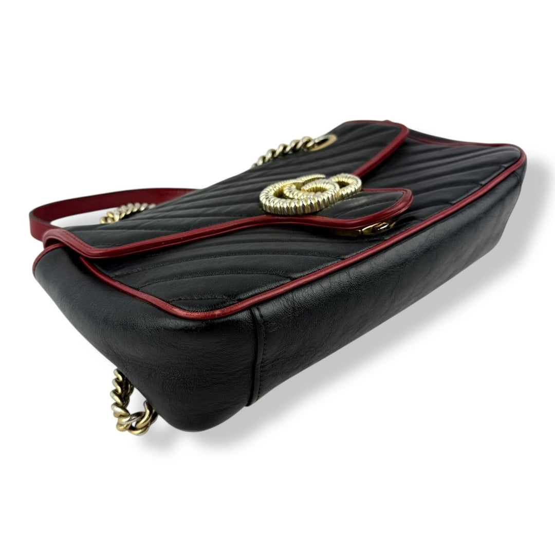 Gucci GG Marmont Black/Red Leather Small Handbag - Lux Central