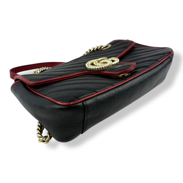 Gucci GG Marmont Black/Red Leather Small Handbag - Lux Central