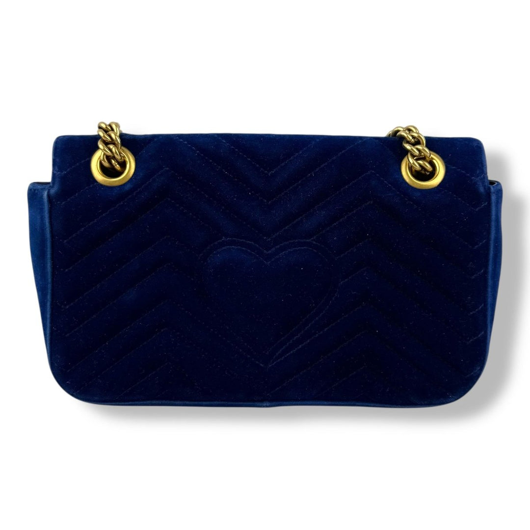 Gucci GG Marmont Blue Velvet Small Handbag - Lux Central