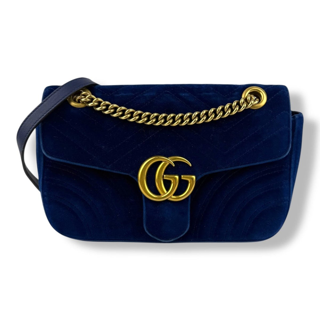 Gucci GG Marmont Blue Velvet Small Handbag - Lux Central