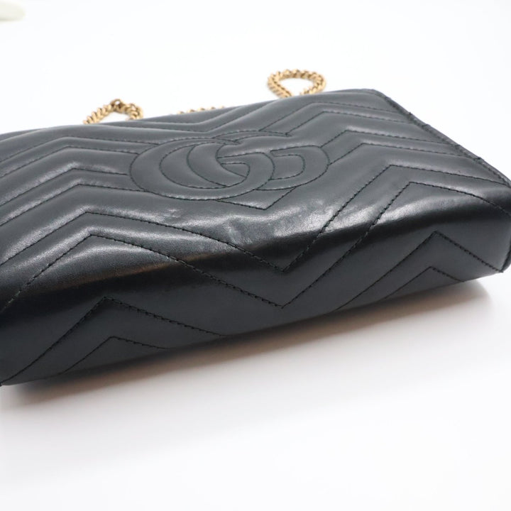 Gucci GG Marmont Chain Wallet Black Matelasse Leather Handbag - Lux Central
