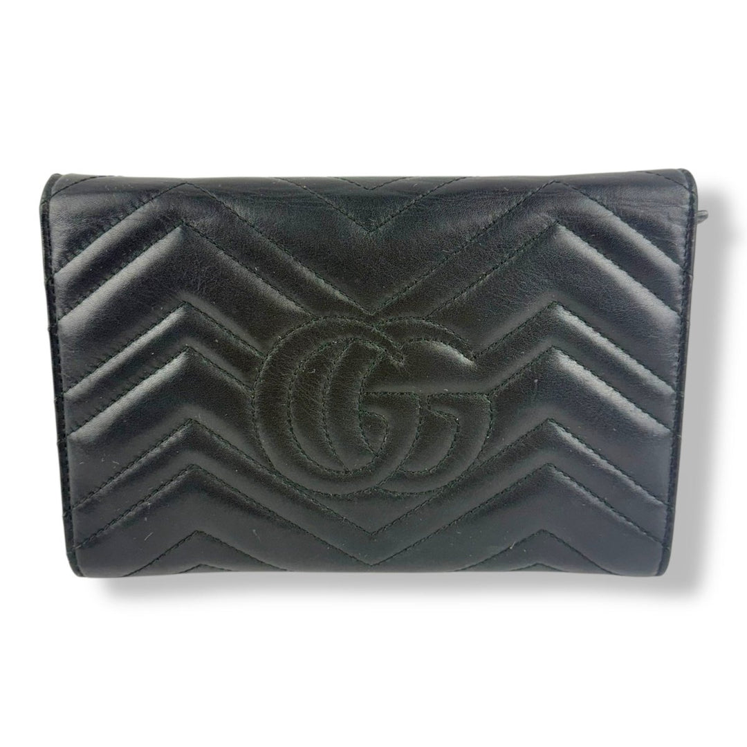Gucci GG Marmont Chain Wallet Black Matelasse Leather Handbag - Lux Central