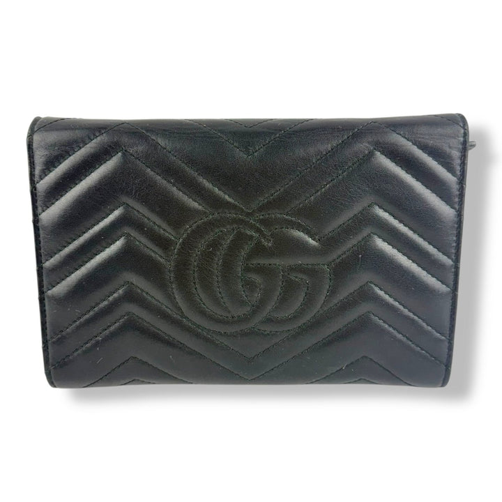 Gucci GG Marmont Chain Wallet Black Matelasse Leather Handbag - Lux Central