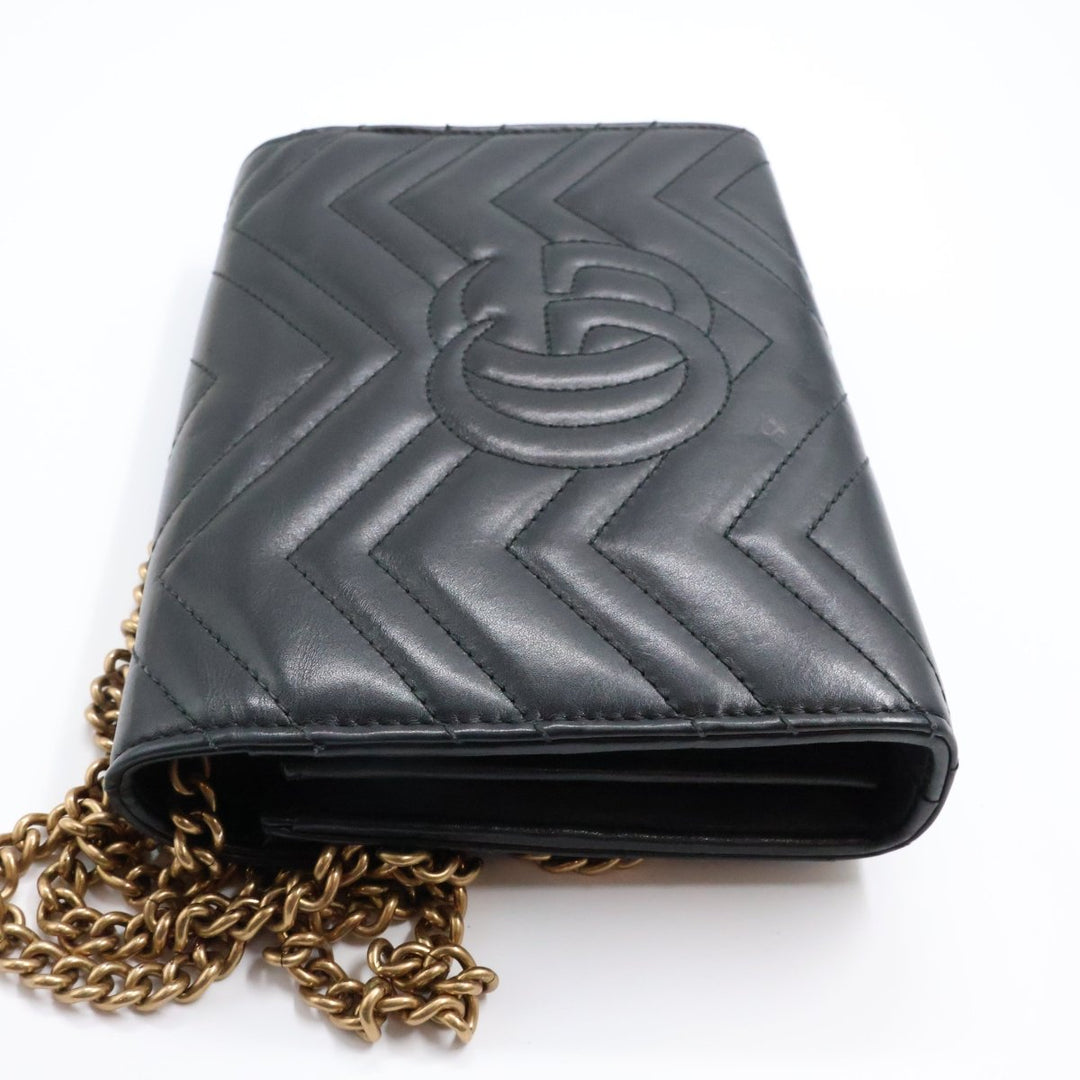 Gucci GG Marmont Chain Wallet Black Matelasse Leather Handbag - Lux Central