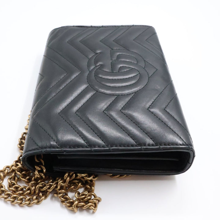 Gucci GG Marmont Chain Wallet Black Matelasse Leather Handbag - Lux Central