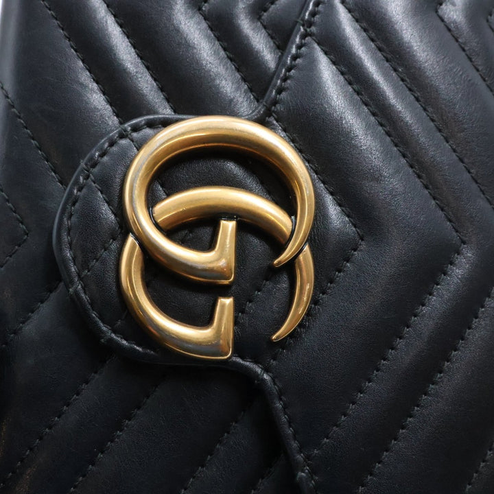 Gucci GG Marmont Chain Wallet Black Matelasse Leather Handbag - Lux Central