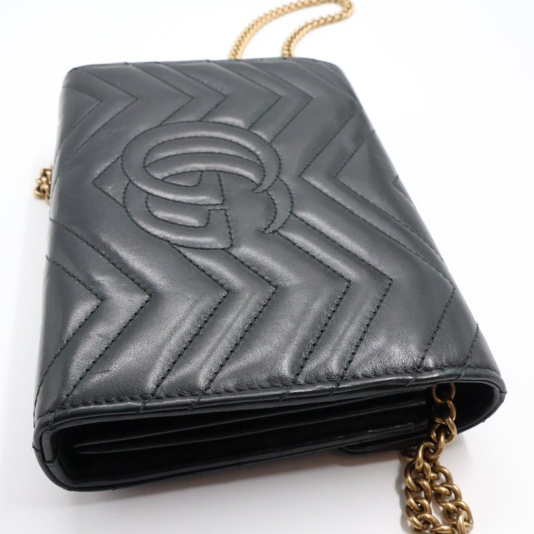 Gucci GG Marmont Chain Wallet Black Matelasse Leather Handbag - Lux Central