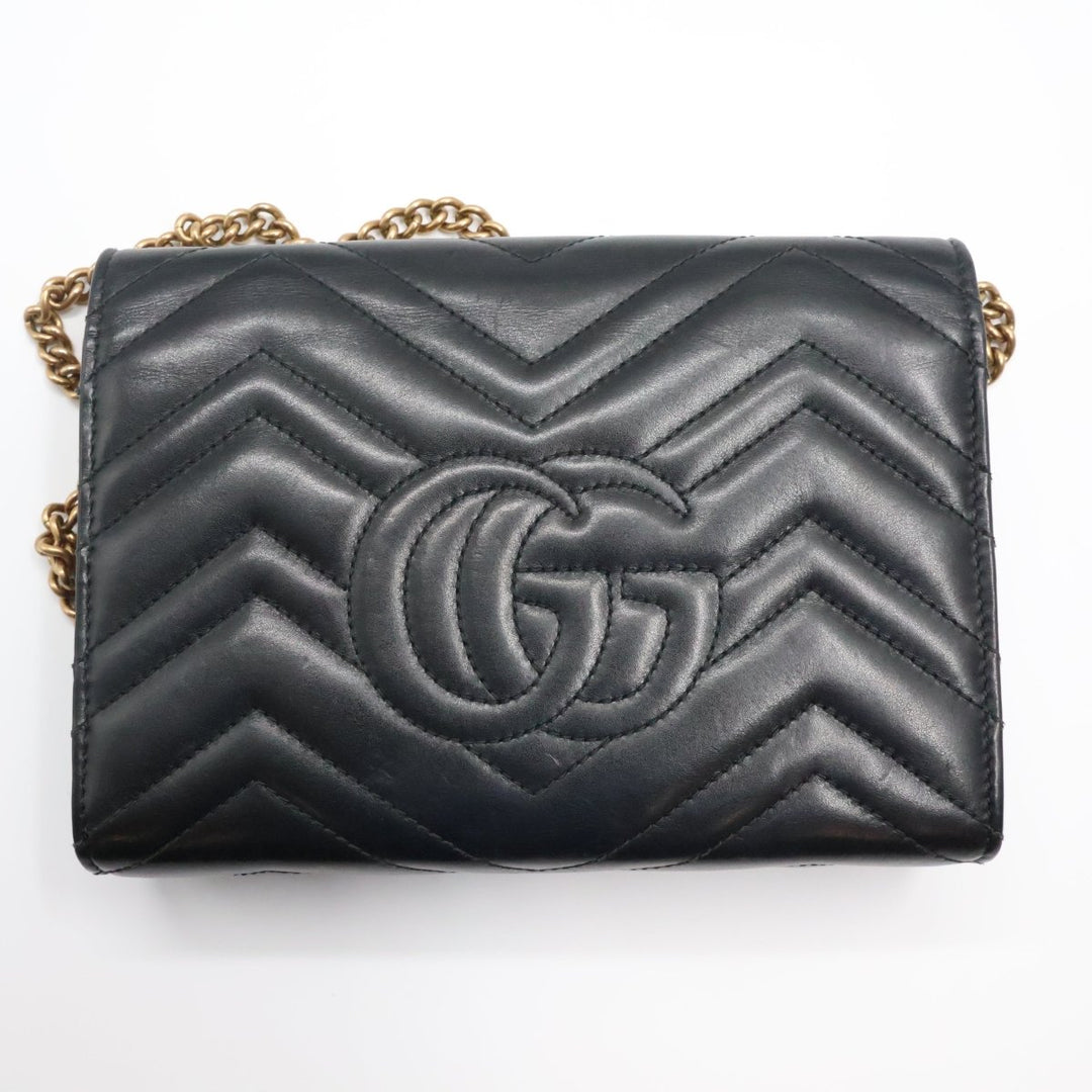 Gucci GG Marmont Chain Wallet Black Matelasse Leather Handbag - Lux Central