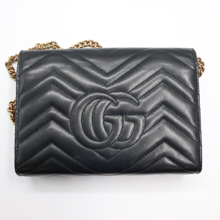 Gucci GG Marmont Chain Wallet Black Matelasse Leather Handbag - Lux Central