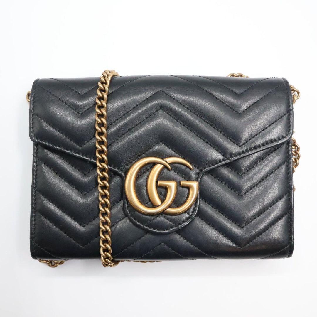 Gucci GG Marmont Chain Wallet Black Matelasse Leather Handbag - Lux Central