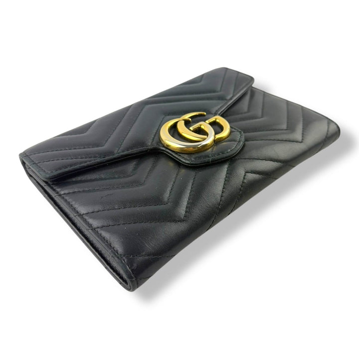Gucci GG Marmont Chain Wallet Black Matelasse Leather Handbag - Lux Central