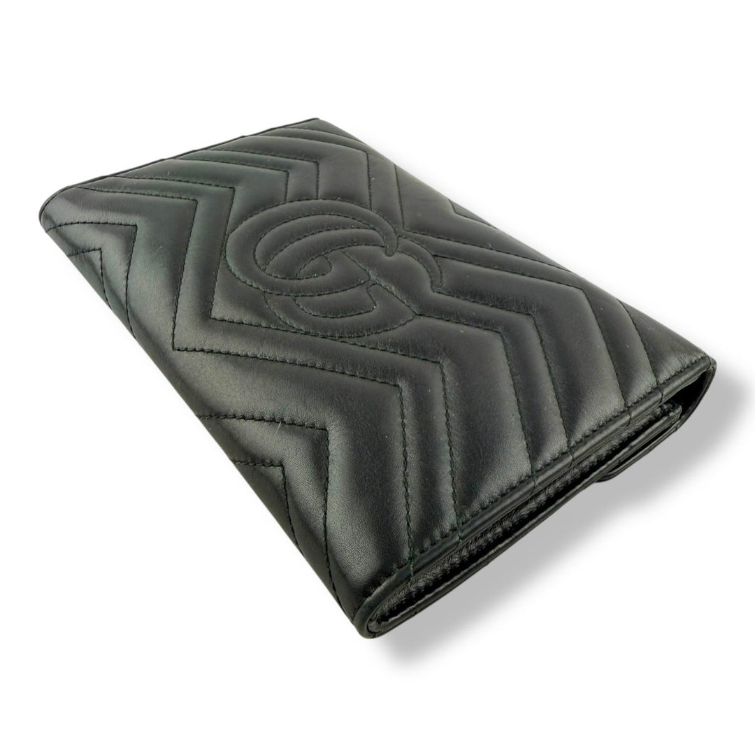 Gucci GG Marmont Chain Wallet Black Matelasse Leather Handbag - Lux Central