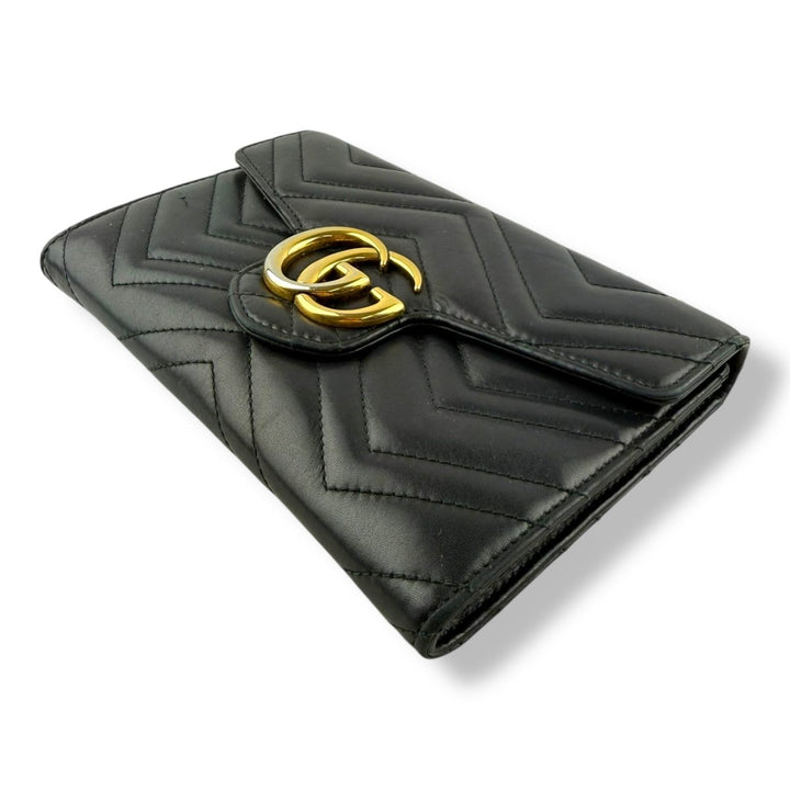 Gucci GG Marmont Chain Wallet Black Matelasse Leather Handbag - Lux Central