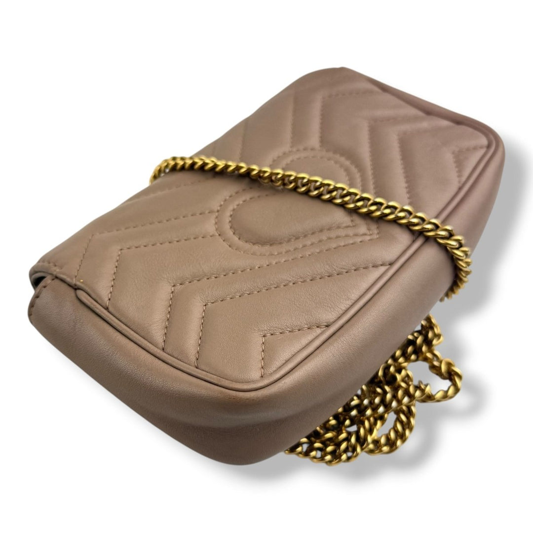 Gucci GG Marmont Dusty Pink Leather Super Mini Handbag - Lux Central