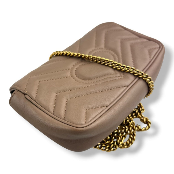 Gucci GG Marmont Dusty Pink Leather Super Mini Handbag - Lux Central