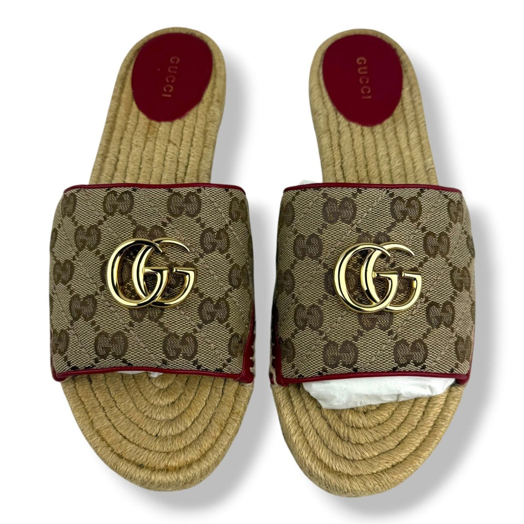 Gucci GG Marmont Espadrille Beige Canvas Slides - Lux Central
