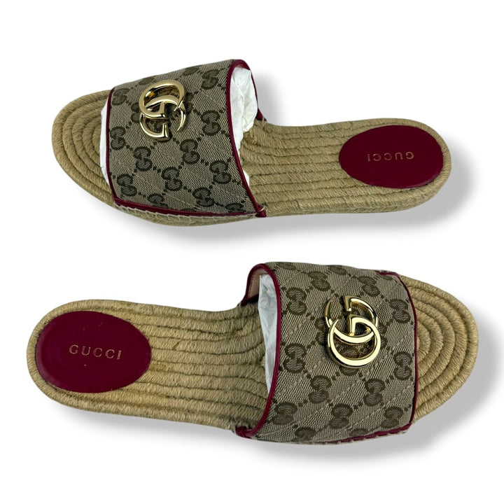 Gucci GG Marmont Espadrille Beige Canvas Slides - Lux Central