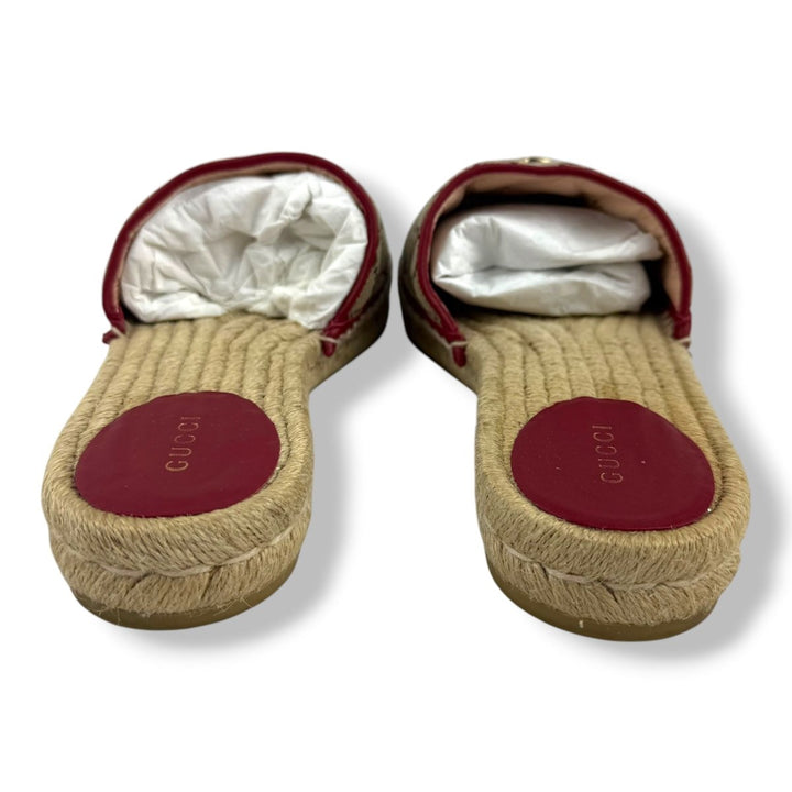 Gucci GG Marmont Espadrille Beige Canvas Slides - Lux Central