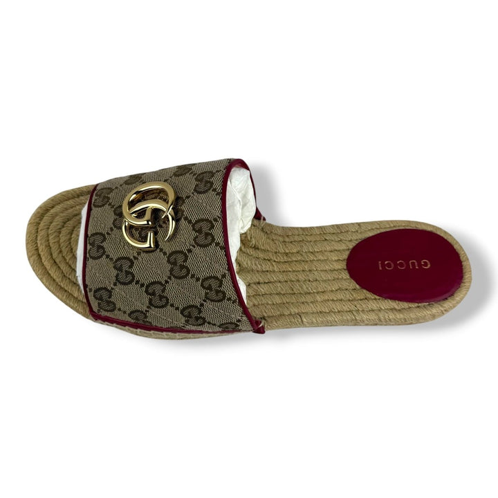 Gucci GG Marmont Espadrille Beige Canvas Slides - Lux Central