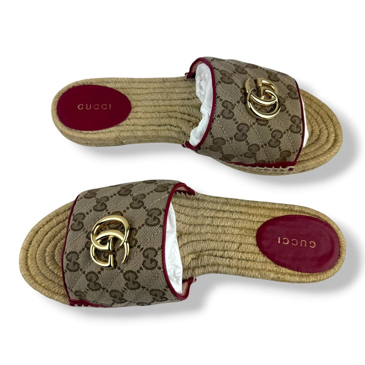 Gucci GG Marmont Espadrille Beige Canvas Slides - Lux Central