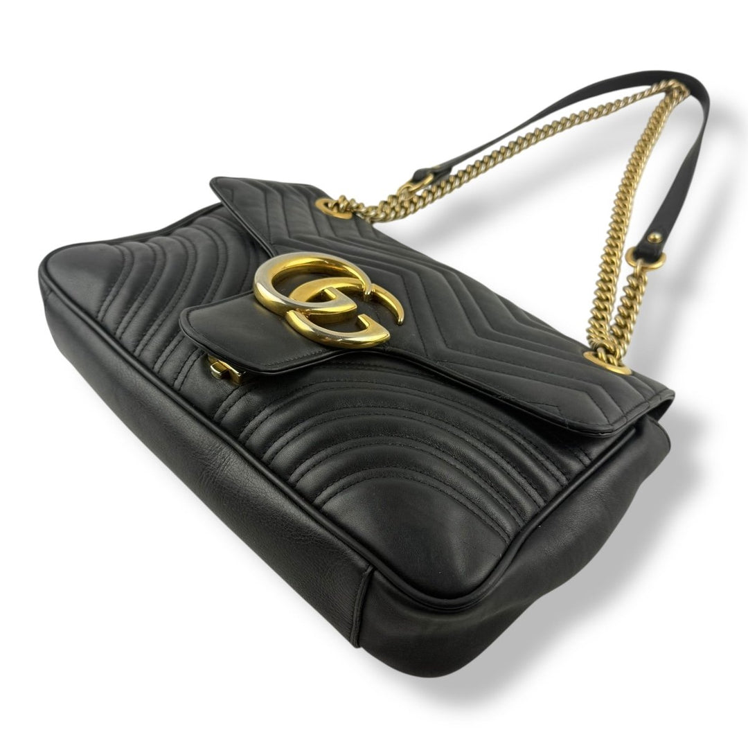 Gucci GG Marmont Flap Black Leather Large Handbag - Lux Central