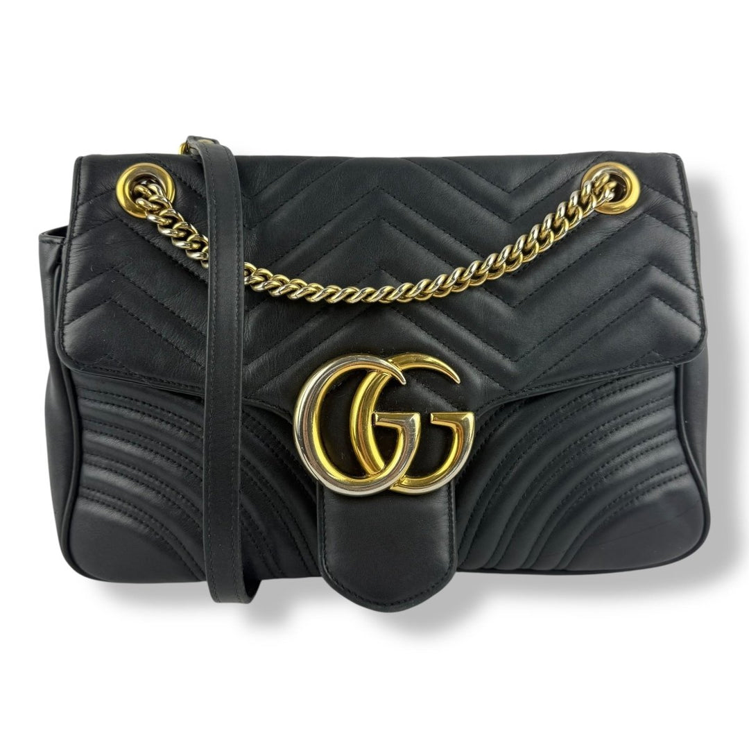 Gucci GG Marmont Flap Black Leather Large Handbag - Lux Central