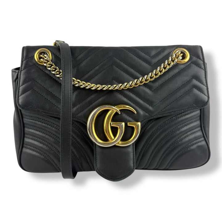 Gucci GG Marmont Flap Black Leather Large Handbag - Lux Central