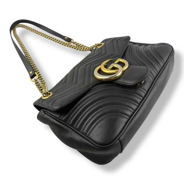 Gucci GG Marmont Flap Black Leather Large Handbag - Lux Central