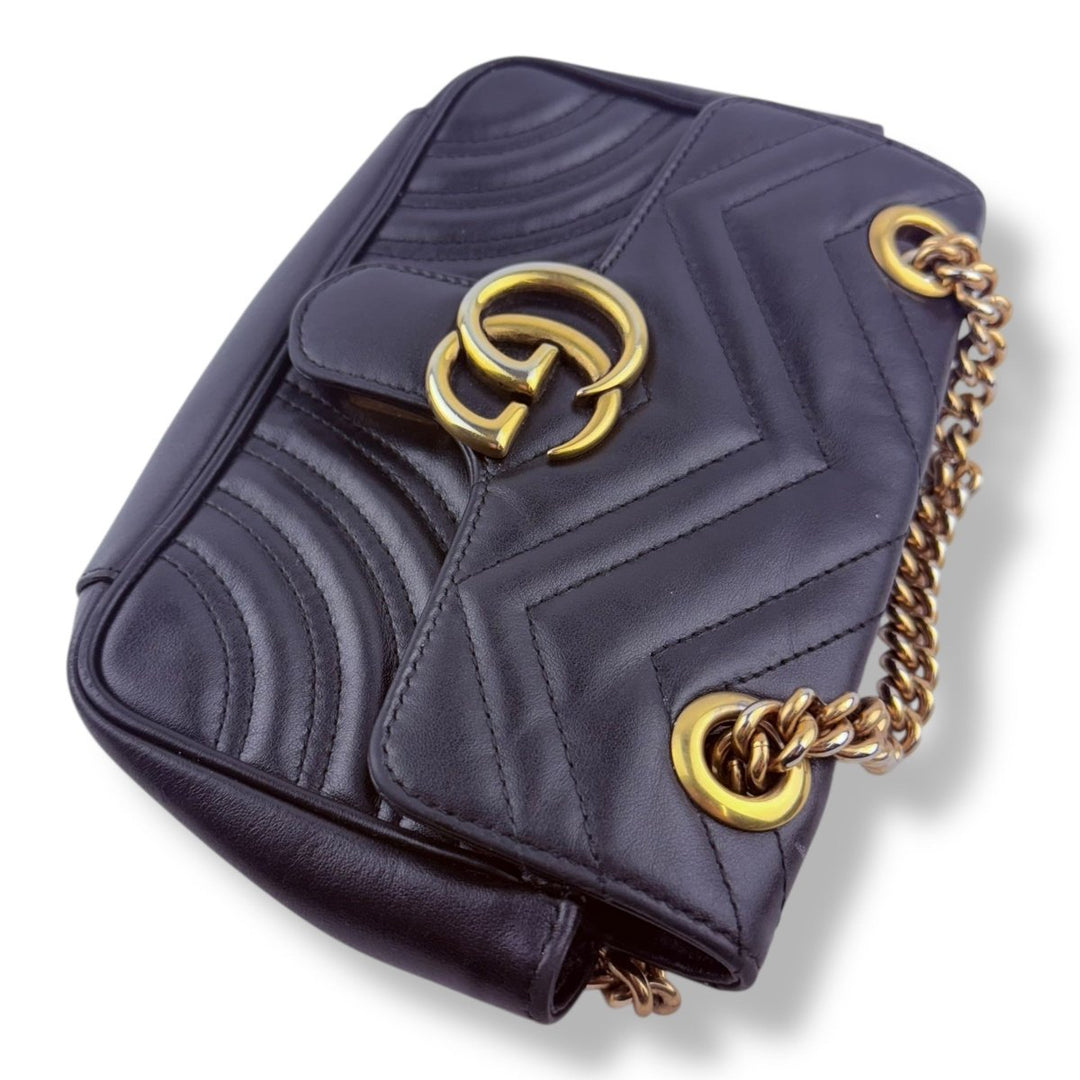 Gucci GG Marmont Flap Black Leather Mini Handbag - Lux Central
