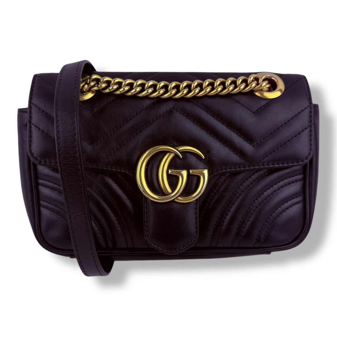 Gucci GG Marmont Flap Black Leather Mini Handbag - Lux Central