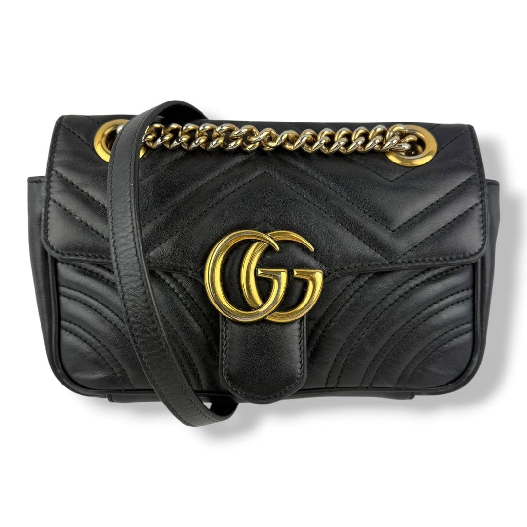 Gucci GG Marmont Flap Black Leather Mini Handbag - Lux Central