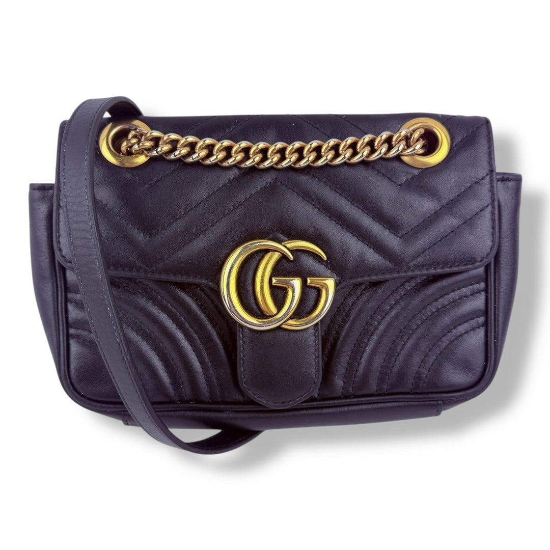 Gucci GG Marmont Flap Black Leather Mini Handbag - Lux Central