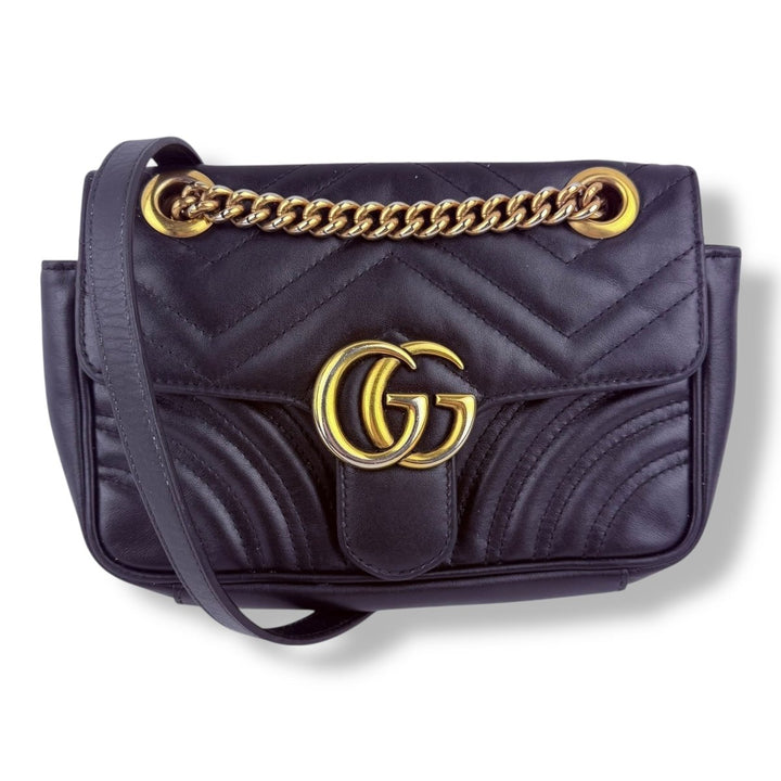Gucci GG Marmont Flap Black Leather Mini Handbag - Lux Central
