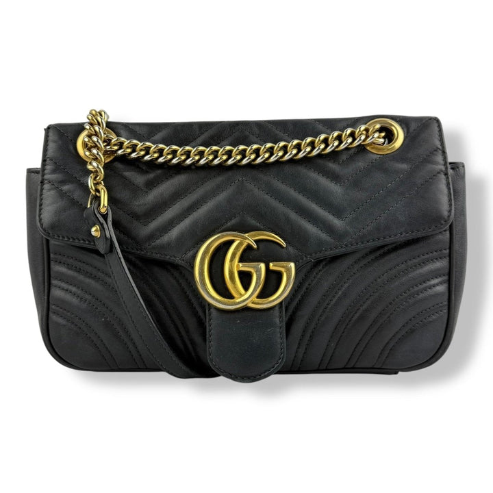 Gucci GG Marmont Flap Black Leather Small Handbag - Lux Central