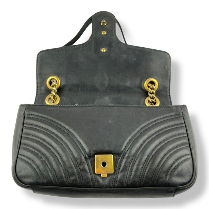 Gucci GG Marmont Flap Black Leather Small Handbag - Lux Central