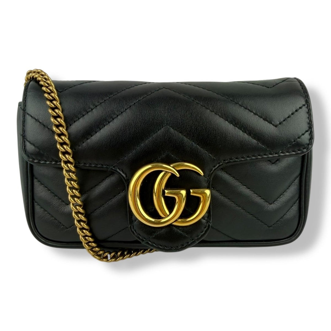 Gucci GG Marmont Flap Black Leather Super Mini Handbag - Lux Central