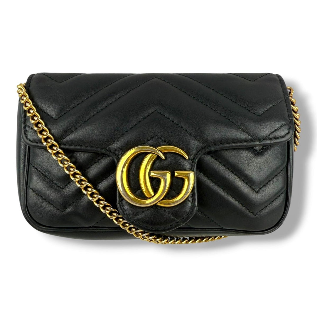 Gucci GG Marmont Flap Black Leather Super Mini Handbag - Lux Central