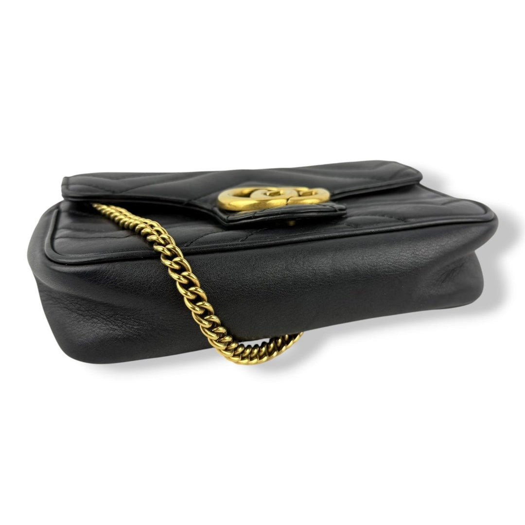 Gucci GG Marmont Flap Black Leather Super Mini Handbag - Lux Central