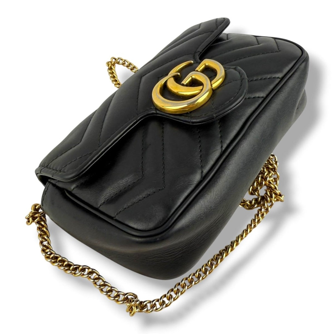 Gucci GG Marmont Flap Black Leather Super Mini Handbag - Lux Central