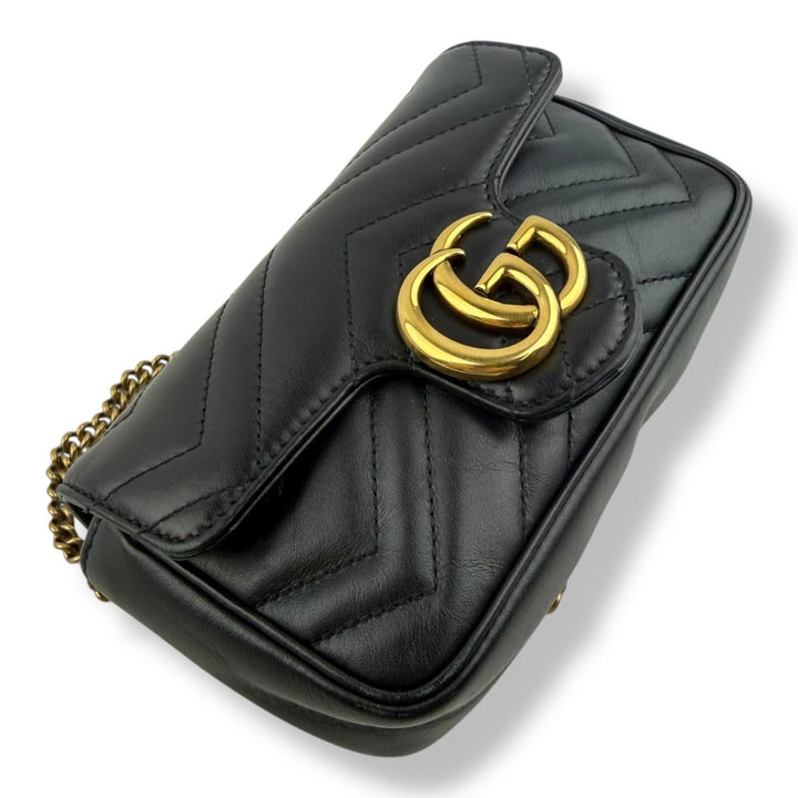 Gucci GG Marmont Flap Black Leather Super Mini Handbag - Lux Central
